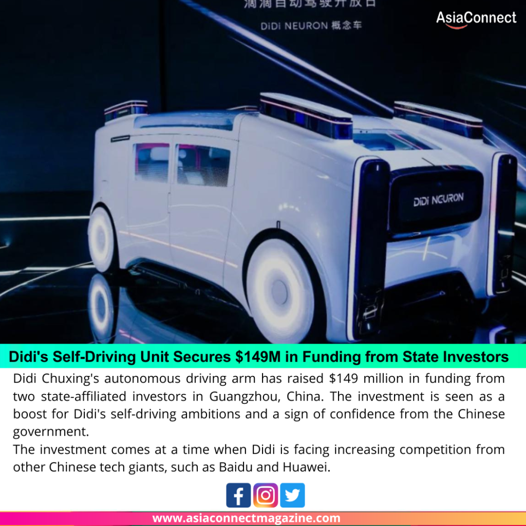 Didi's Self-Driving Unit Secures $149M in Funding from State Investors