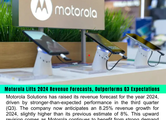 Motorola Solutions has raised its revenue forecast for the year 2024, driven by stronger-than-expected performance in the third quarter (Q3). The company now anticipates an 8.25% revenue growth for 2024, slightly higher than its previous estimate of 8%. This upward revision comes as Motorola continues to benefit from strong demand for its communication solutions across various industries, including public safety, government, and enterprise markets.